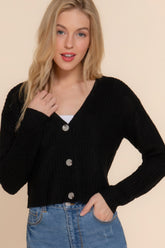 Black Long Sleeve V-neck Sweater Cardigan Simmer & Fay