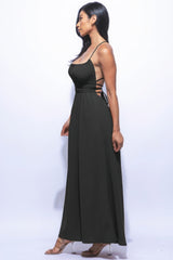 Strappy Tie Side Slit Maxi Dress in Black Simmer & Fay