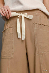 Wide Leg Soft Linen Pull On Pants in Latte Simmer & Fay