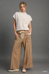 Wide Leg Soft Linen Pull On Pants in Latte Simmer & Fay