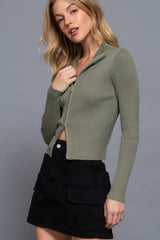 Olive Long Sleeve 2 Way Open Zipper Sweater Simmer & Fay