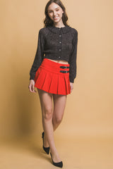 Black Cropped Button Knit Sweater with Peter Pan Collar Simmer & Fay