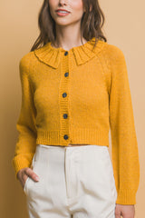 Yellow Cropped Button Knit Sweater with Peter Pan Collar Simmer & Fay
