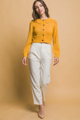 Yellow Cropped Button Knit Sweater with Peter Pan Collar Simmer & Fay