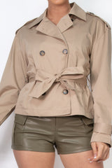 Double-breasted Cropped Waist-tie Khaki Trench Coat Simmer & Fay
