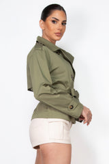 Double-breasted Cropped Waist-tie Green Trench Coat Simmer & Fay