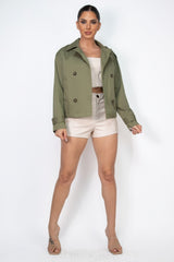 Double-breasted Cropped Waist-tie Green Trench Coat Simmer & Fay