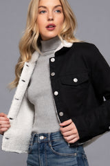 Button Closure Sherpa-lined Twill Black Jacket Simmer & Fay