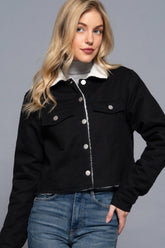 Button Closure Sherpa-lined Twill Black Jacket Simmer & Fay