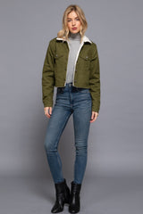 Button Closure Sherpa-lined Twill Green Jacket Simmer & Fay