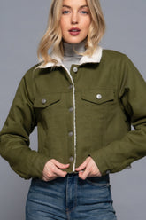 Button Closure Sherpa-lined Twill Green Jacket Simmer & Fay