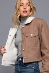 Cocoa Button Closure Sherpa-lined Twill Jacket Simmer & Fay