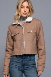 Cocoa Button Closure Sherpa-lined Twill Jacket Simmer & Fay