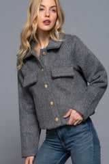 Charcoal Long Sleeve Teddy Fleece Short Jacket Simmer & Fay