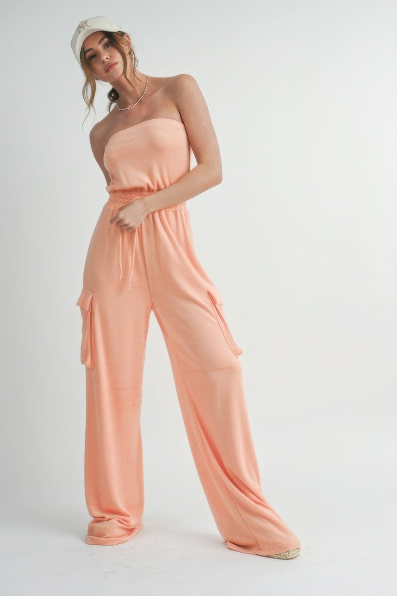 Tube Top Jumpsuit Romper in Peach Simmer & Fay