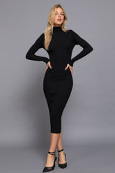 Long Sleeve High Neck Sweater Long Dress in Classic Black Simmer & Fay