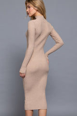 Long Sleeve High Neck Sweater Long Dress in Taupe Simmer & Fay