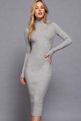 Long Sleeve High Neck Sweater Long Dress in Grey Simmer & Fay