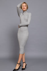 Long Sleeve High Neck Sweater Long Dress in Grey Simmer & Fay