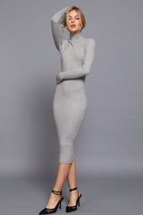 Long Sleeve High Neck Sweater Long Dress in Grey Simmer & Fay