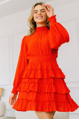 Long Sleeve Smocked Neck Tiered Ruffle Mini Dress Simmer & Fay
