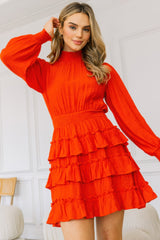 Long Sleeve Smocked Neck Tiered Ruffle Mini Dress Simmer & Fay
