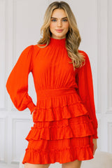 Long Sleeve Smocked Neck Tiered Ruffle Mini Dress Simmer & Fay