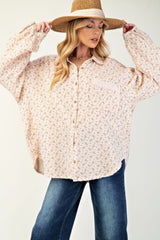 Natural Floral Cotton Gauze Button Down Woven Shirt Simmer & Fay