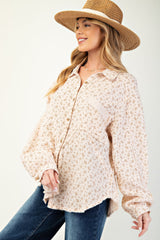 Natural Floral Cotton Gauze Button Down Woven Shirt Simmer & Fay