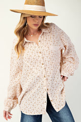 Natural Floral Cotton Gauze Button Down Woven Shirt Simmer & Fay S
