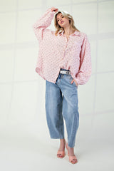 Floral Cotton Gauze Button Down Woven Shirt in Pink Simmer & Fay