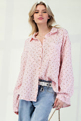 Floral Cotton Gauze Button Down Woven Shirt in Pink Simmer & Fay S