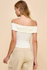 Off Shoulder Ribbed Top in Cream Simmer & Fay