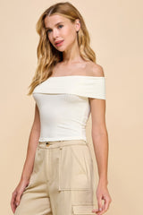 Off Shoulder Ribbed Top in Cream Simmer & Fay