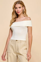 Off Shoulder Ribbed Top in Cream Simmer & Fay S