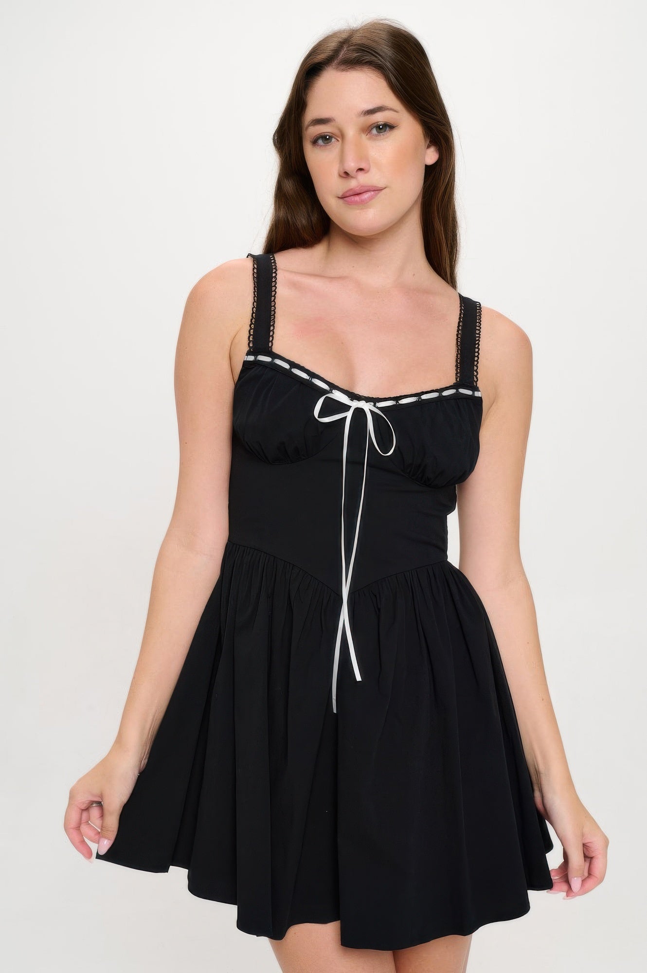 Front Ribbon Tie Bustier Dress in Black Simmer & Fay S