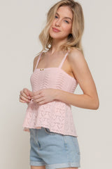 Flower Trim Detail Pointelle Spring Sweater in Pink Blush Simmer & Fay