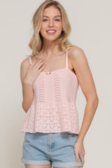 Flower Trim Detail Pointelle Spring Sweater in Pink Blush Simmer & Fay S