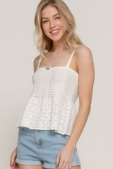 Flower Trim Detail Pointelle Spring Sweater in Ivory Simmer & Fay