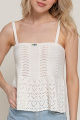 Flower Trim Detail Pointelle Spring Sweater in Ivory Simmer & Fay