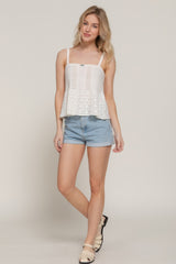 Flower Trim Detail Pointelle Spring Sweater in Ivory Simmer & Fay