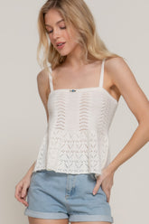Flower Trim Detail Pointelle Spring Sweater in Ivory Simmer & Fay S