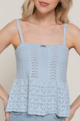 Flower Trim Detail Pointelle Spring Sweater in Pale Blue Simmer & Fay