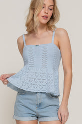 Flower Trim Detail Pointelle Spring Sweater in Pale Blue Simmer & Fay S