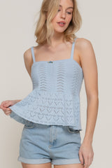 Flower Trim Detail Pointelle Spring Sweater in Pale Blue Simmer & Fay S