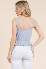 Lace Peplum Tie Front Ribbed Cami Top in Blue Simmer & Fay