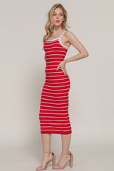 Straight Neck Stripe Spring Midi Sweater Dress Simmer & Fay