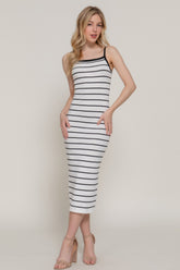 Straight Neck Stripe Spring Midi Sweater Dress Simmer & Fay S