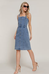 Button Down Placket Stretch Denim Dress Simmer & Fay