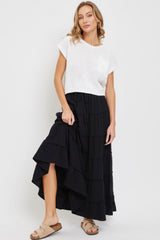 Black Cotton Gauze Tiered Maxi Skirt Simmer & Fay